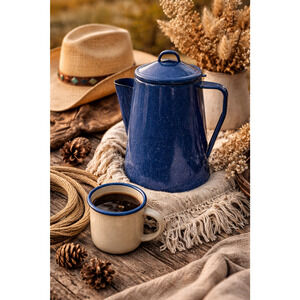 Vintage Blue Speckled Enamel Farmhouse Percolator For Coffee